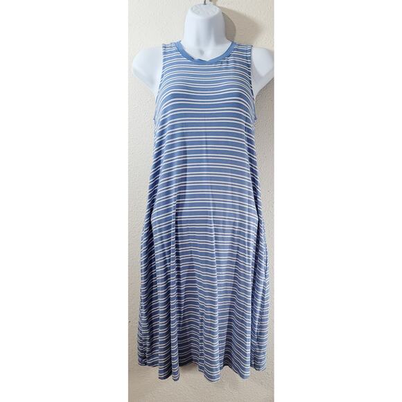 Time & Tru Blue White Striped A Line T Shirt Mini Dress Small Lightweight Soft - Picture 1 of 6